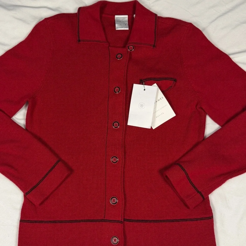 NWT Emma James Red Button Front Cardigan Size PM Cozy Minimalist Staple Academia